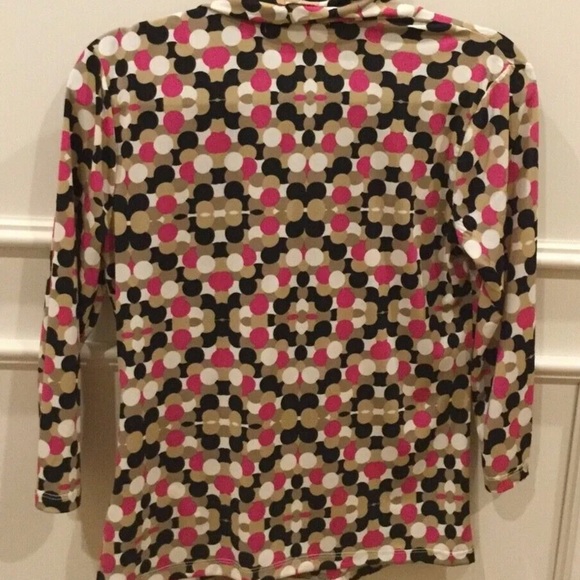 Ellen Tracy Blouse Size Small Pink Brown Ivory Polka Dot - Picture 6 of 12
